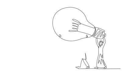 Poster - animated self drawing of single continuous line drawing a group of arab businessmen and arab busines