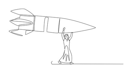 Poster - animated self drawing single continuous line drawing a group of arab businessmen and arab businesswo