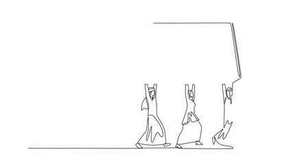 Poster - self drawing animation of single one line drawing group of arab businessmen and arab businesswomen w