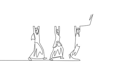 Poster - animation of a continuous one line drawing a group of arab businessmen and arab businesswomen workin