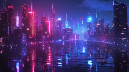 Poster - Neon Cityscape Reflection