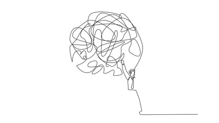Poster - Animated self drawing of single continuous line drawing group businessmen and businesswomen work together carrying heavy messy circle. Eliminates excess anxiety. Reduce stress. Full length animation
