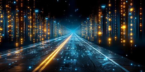 Abstract binary coding on dark background. Matrix and security concept. 3D Rendering.