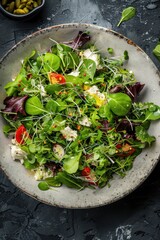 Canvas Print - Fresh Green Salad with Tomatoes and Feta Cheese