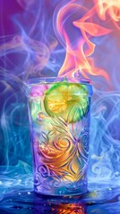 Wall Mural - a gin and tonic drink with flames pastel and transparency vivid colors 