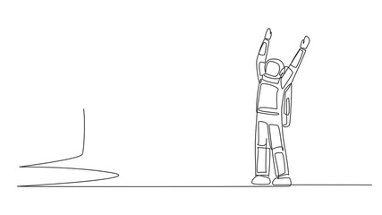 Poster - Animation of a single continuous line drawing the astronaut was excited to get a wallet from the giant hand. Simple. Concise. Made from smooth leather. Cosmonaut outer space. Full length motion