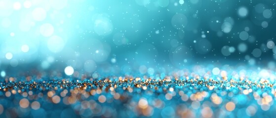 Wall Mural -  A crisp image of a blue and gold backdrop, adorned with boats of lights and specks of sparkles in the foreground