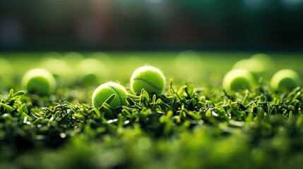 Close-up grass tennis court, freshly cut grass on a tennis court before a tournament