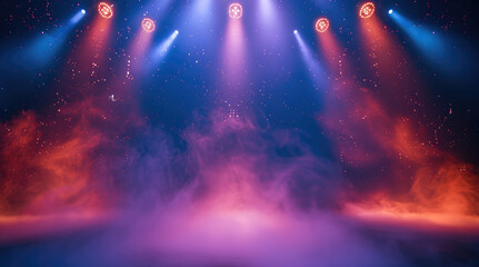 Aufkleber - Abstract background with stage lights and dramatic look, dark tones, bright accents, minimalistic design, dynamic lighting, modern feel. Generative AI.