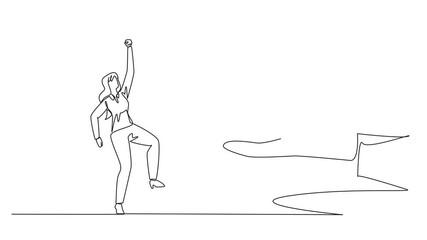 Poster - animated self drawing single one line drawing businesswoman was excited to get a miniature house fro