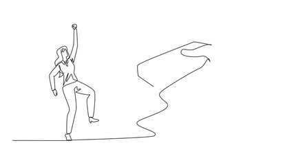 Poster - Animated self drawing of single continuous line drawing the businesswoman was excited to get a stack of banknotes from the giant hand. The best employees get the best bonuses. Full length animation