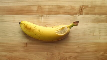 Half banana on light wood surface