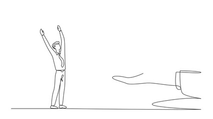 Poster - Self drawing animation of continuous one line drawing the businessman was excited to get the clipboard from the giant hand. Important prize. Can do reports anywhere. Checklist. Full length animated
