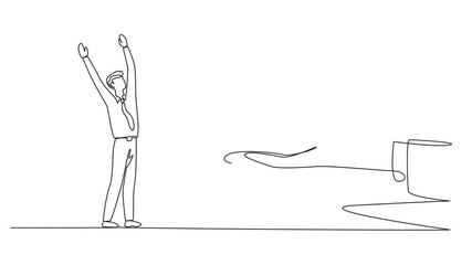 Poster - Animated self drawing of single continuous line drawing businessman was excited to get briefcase from the giant hand. Important prize. Simplify business trips. Company revenue. Full length animation