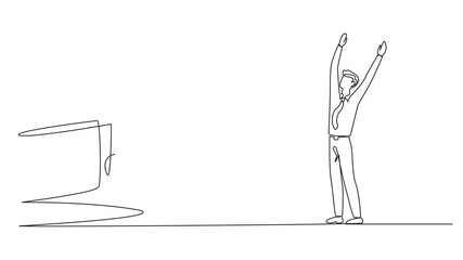 Poster - self drawing animation of single one line drawing the businessman was excited to get a wallet from t