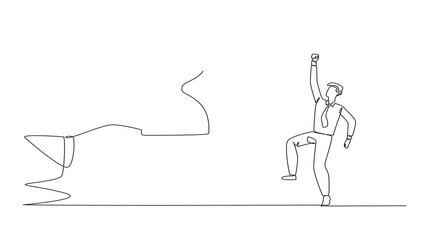 Poster - Animated self drawing of continuous one line drawing the businessman was excited to get hourglass from the giant hand. Concern about deadlines. Teamwork makes everything easier. Full length animation