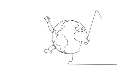 Poster - Animation of continuous one line drawing globe holding an umbrella. Protects the earth's ozone layer from perforating. The air remains healthy. No extreme weather. Full length motion