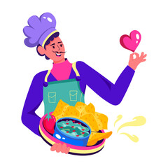 Poster - Chef serving dish with love, flat style illustration 