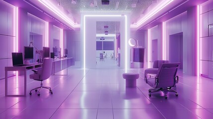 Aufkleber - Modern film editing room in the style of light purple. Generative AI.
