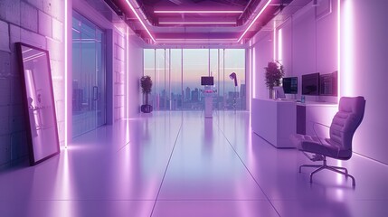 Aufkleber - Modern film editing room in the style of light purple. Generative AI.
