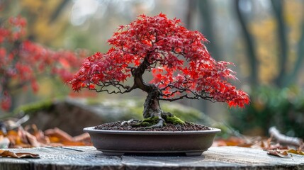 majestic maple bonsai tree with vibrant leaves in a peaceful garden