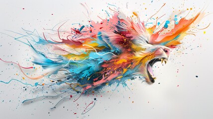 Poster - a surreal, abstract painting of an animal morphing into a mythical creature, filled with dynamic col