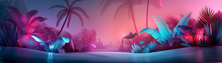 Poster - A vibrant, futuristic illustration of a bioluminescent animal in a neon forest