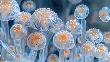 Poster - Study fungal spores under high magnification to document their morphology, dispersal mechanisms, and ecological significance in nutrient cycling and disease transmission. Generative AI.