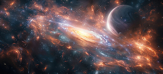 Aufkleber - The magnificent universe, where two rotating planets collide, creating clusters of various shapes, stars surging, jets, explosions, shattering, enchanting, and endless universes. Generative AI.