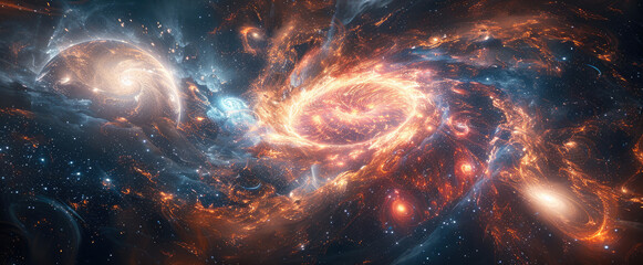 Aufkleber - The magnificent universe, where two rotating planets collide, creating clusters of various shapes, stars surging, jets, explosions, shattering, enchanting, and endless universes. Generative AI.