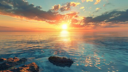 Wall Mural - Golden Sunset Over The Calm Sea