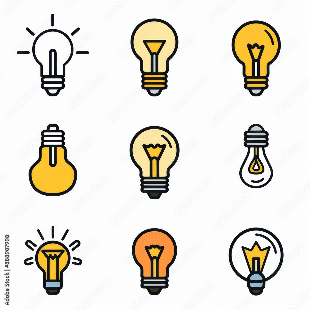 Light bulb flat icon set, light bulb icons collection, simple minimal logos isolated on white