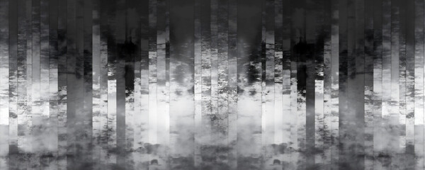 Wall Mural - Black and white digital glitch art background, stripes of dark grey with a subtle noise effect, creating a dark and mysterious atmosphere.