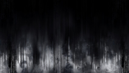 Wall Mural - Black and white digital glitch art background, stripes of dark grey with a subtle noise effect, creating a dark and mysterious atmosphere.