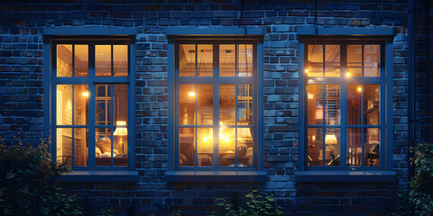 Poster - Three windows with light in the house