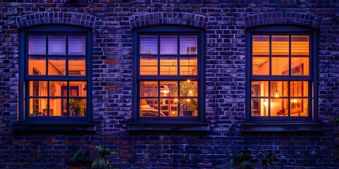 Poster - Three windows with light in the house