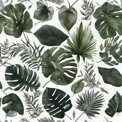 Wall Mural - green leaves on white