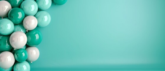 Wall Mural -  A zigzag arrangement of green and white balloons against a teal background