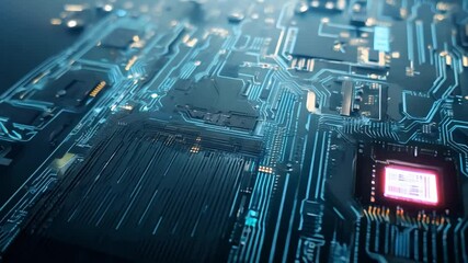 Aufkleber - This Close up of a circuit board with illuminated lines. Technology background