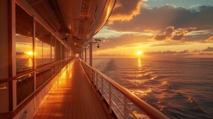 Wall Mural - A cruise ship's promenade deck glides into a breathtaking sunset