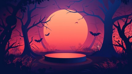 Wall Mural - Halloween Night Forest Scene