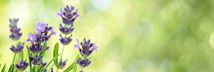 Poster - A close-up photo of blooming lavender flowers against a blurred green background