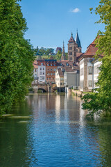 Wall Mural - Cityscape of Esslingen am Neckar from Agnesbrücke (bridge) with St. Dionysius (Stadtkirche St. Dionys) Baden-Wuerttemberg (Baden-Württemberg) Germany