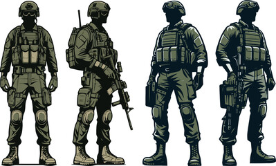 Sticker - Set of Military man vector, marines, NAVY, army soldier	
