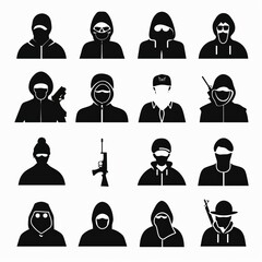 Wall Mural - Thief icon, criminal person sign, bandit in mask, burglar silhouette, killer, gangster or robber in balaclava