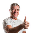 © anzodesign - Smiling senior man giving thumbs up in white t-shirt