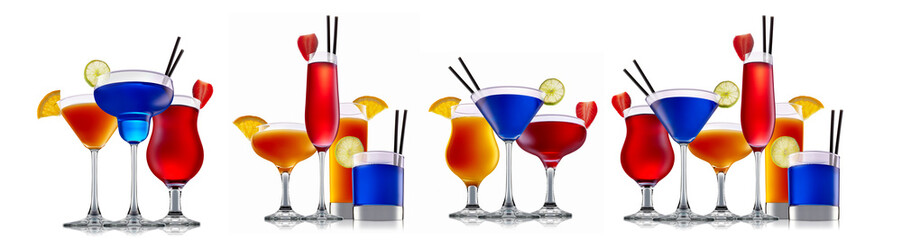 Wall Mural - Set of cocktails with decoration from fruits isolated on white background