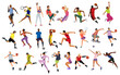 © Creative_Juice_Art - Collection of different men, women performing various sport activities. Bundle of training, exercising people, playing basketball, tennis, soccer, football, running. Vector illustrations isolated.
