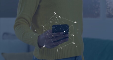 Poster - Image of globe with connections over caucasian man using smartphone