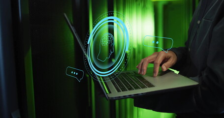 Poster - Image of ai data processing over african american man using laptop